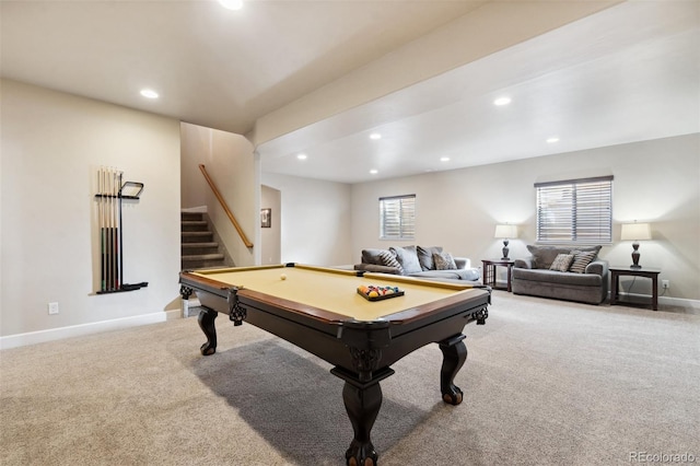 12441 Woodruff Dr, Colorado Springs, CO 80921 - recreation room featuring carpet, recessed lighting, pool table, and baseboards