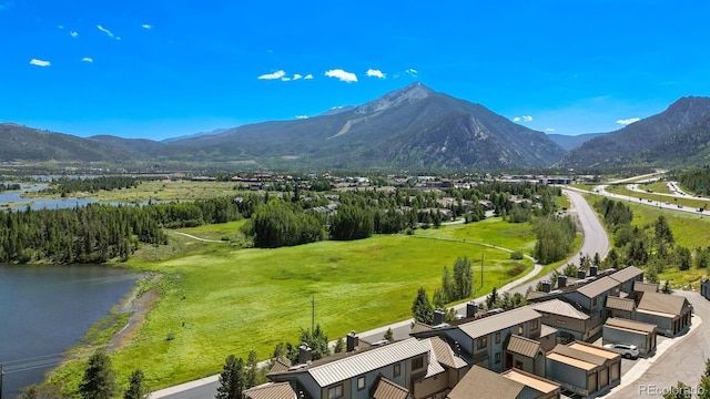 bird's eye view of a water and mountain view