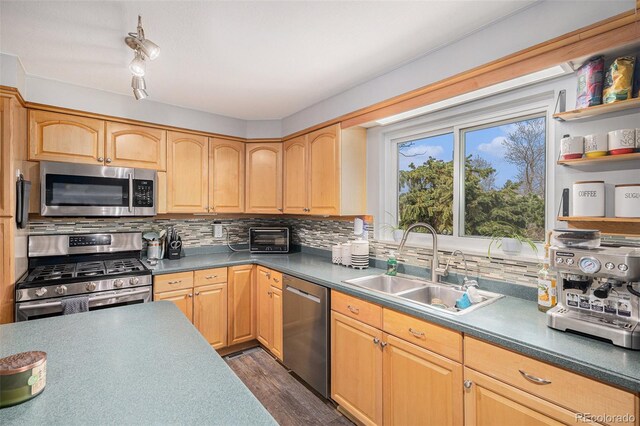 kitchen featuring appliances with stainless steel finishes, decorative backsplash, and a sink