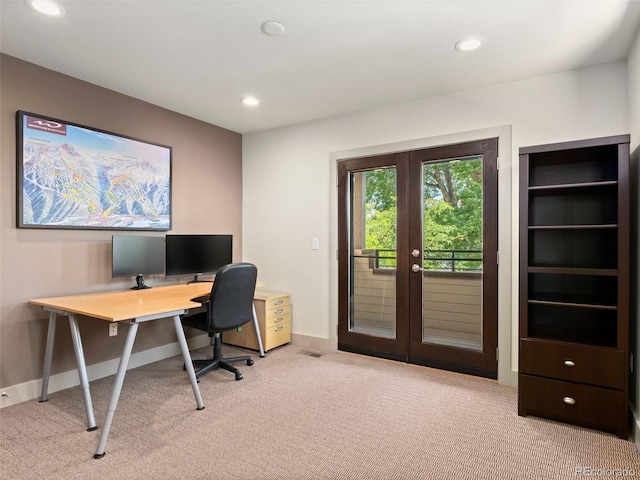 2741 Java Ct, Denver, CO 80211 - office area with french doors, carpet flooring, baseboards, and recessed lighting