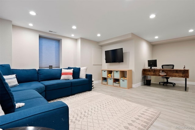 3103 S Cherokee St, Englewood, CO 80110 - living room featuring an office area, light wood-type flooring, and recessed lighting