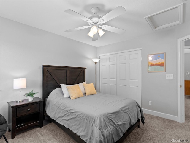 16362 Oakmoor Pl, Parker, CO 80134 - carpeted bedroom featuring attic access, a closet, and ceiling fan