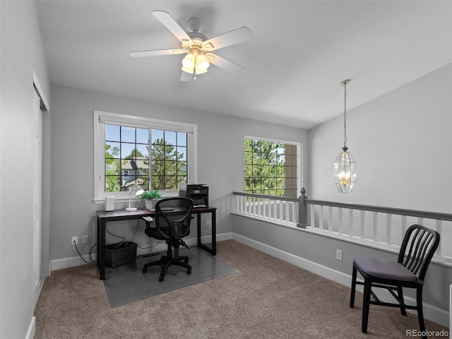 16362 Oakmoor Pl, Parker, CO 80134 - carpeted office space with a chandelier and a ceiling fan