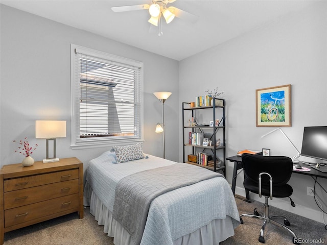16362 Oakmoor Pl, Parker, CO 80134 - bedroom featuring light carpet, an office area, and ceiling fan