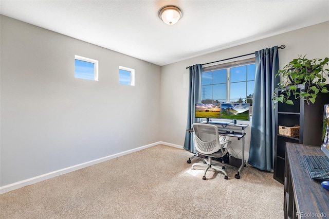 office area featuring carpet flooring and baseboards