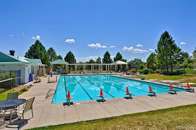11029 Grouse Ct, Parker, CO 80134 - community pool with a gazebo, a patio area, and a diving board