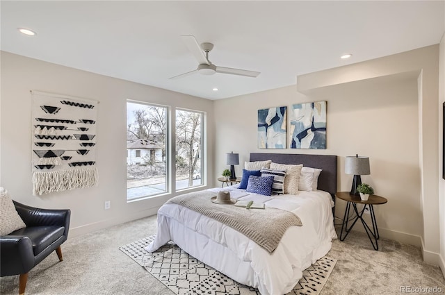 2323 S High St, Denver, CO 80210 - bedroom featuring light carpet, a ceiling fan, and recessed lighting