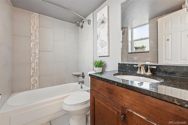 3047 W 47th Ave Unit 112, Denver, CO 80211 - bathroom featuring toilet, shower / tub combination, vanity, and tile patterned flooring