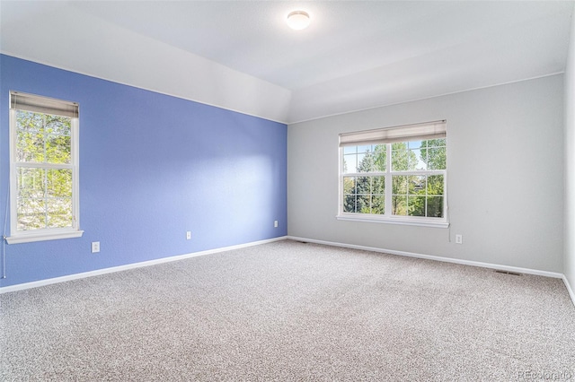 empty room featuring healthy amount of natural light, baseboards, and carpet floors