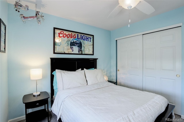 bedroom featuring a closet and a ceiling fan