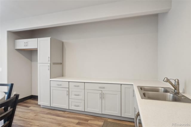 kitchen featuring light countertops, a sink, and light wood-style floors