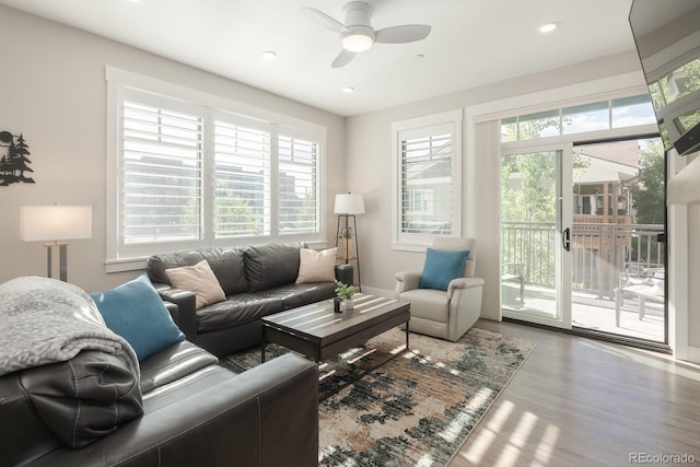 400 Baker Dr Unit Te103, Winter Park, CO 80482 - living area with plenty of natural light, wood finished floors, ceiling fan, and recessed lighting