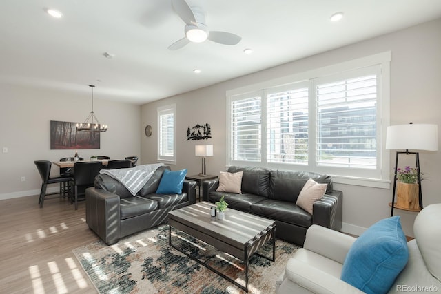 400 Baker Dr Unit Te103, Winter Park, CO 80482 - living room featuring a chandelier, light wood-type flooring, ceiling fan, and recessed lighting