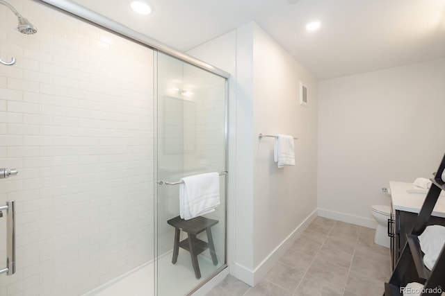 400 Baker Dr Unit Te103, Winter Park, CO 80482 - bathroom featuring vanity, a shower stall, tile patterned flooring, and recessed lighting