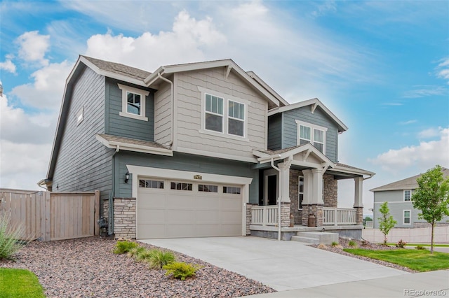 17471 Gandy Dancer Ln, Parker, CO 80134 - craftsman-style home featuring a porch, stone siding, concrete driveway, and a garage