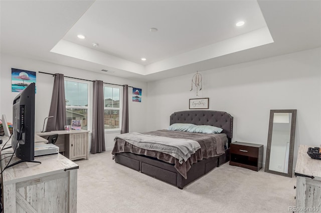 17471 Gandy Dancer Ln, Parker, CO 80134 - bedroom with light colored carpet, a raised ceiling, and recessed lighting