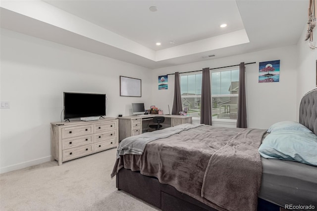 17471 Gandy Dancer Ln, Parker, CO 80134 - bedroom featuring light carpet, a raised ceiling, and recessed lighting