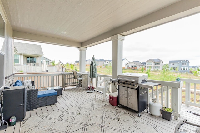 17471 Gandy Dancer Ln, Parker, CO 80134 - view of patio with a residential view, a deck, and area for grilling