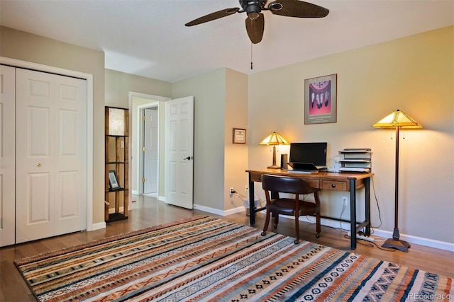 2854 Tenderfoot Hill St, Colorado Springs, CO 80906 - home office featuring wood finished floors and ceiling fan