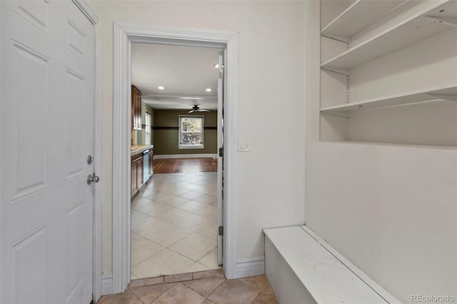 702 E Platte Ave, Colorado Springs, CO 80903 - mudroom featuring light tile patterned floors, ceiling fan, baseboards, and recessed lighting