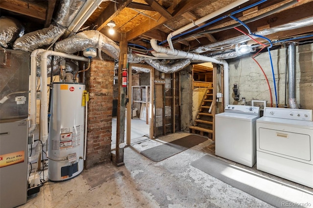 702 E Platte Ave, Colorado Springs, CO 80903 - unfinished basement with water heater, separate washer and dryer, stairway, and heating unit