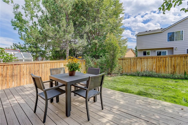 wooden deck featuring a yard