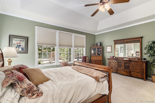 11422 W Cooper Ave, Littleton, CO 80127 - carpeted bedroom featuring a raised ceiling, ornamental molding, and ceiling fan