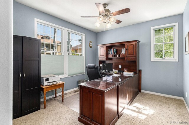 11422 W Cooper Ave, Littleton, CO 80127 - office area with ceiling fan, baseboards, and light colored carpet
