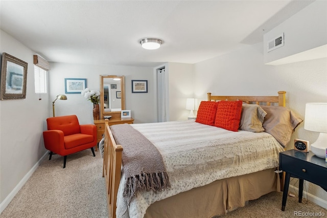 bedroom featuring carpet floors, baseboards, and visible vents
