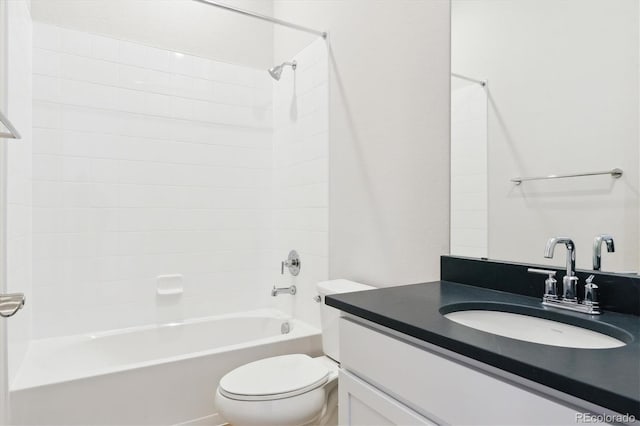 full bathroom featuring shower / bath combination, vanity, and toilet