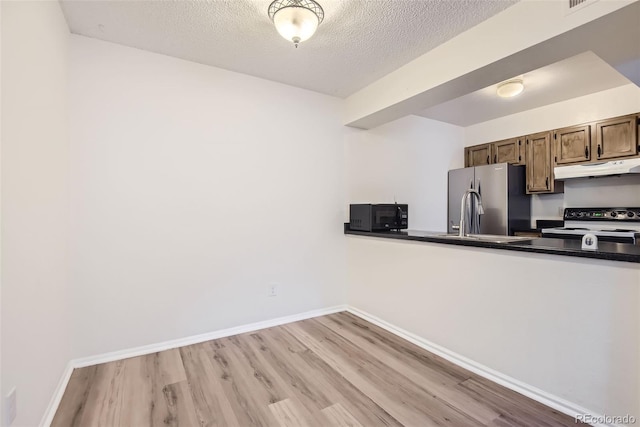 kitchen featuring sink, a textured ceiling, light hardwood / wood-style floors, and stainless steel appliances