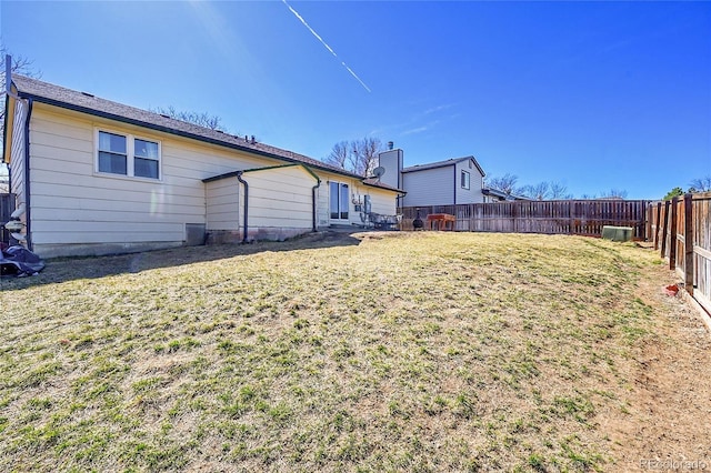 view of yard with a fenced backyard