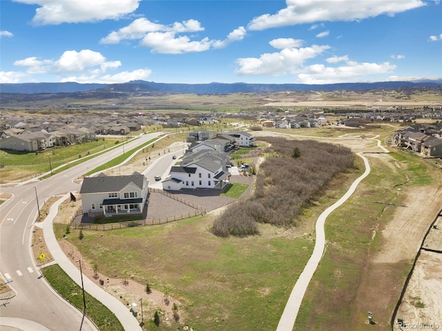aerial view featuring a residential view and a mountain view