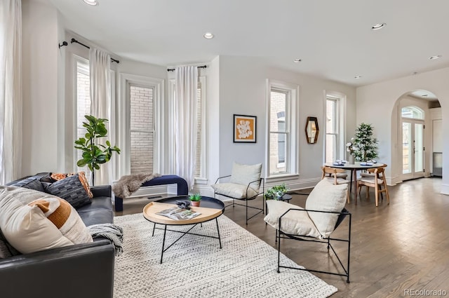 living room with hardwood / wood-style flooring