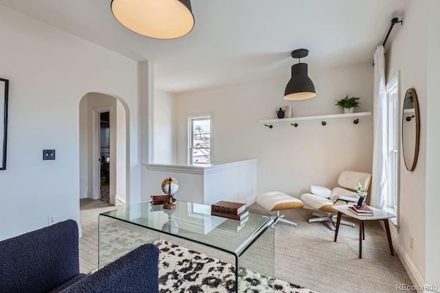 living area with carpet floors