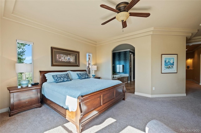12477 Creekhurst Dr, Colorado Springs, CO 80921 - bedroom with carpet, arched walkways, baseboards, and ornamental molding