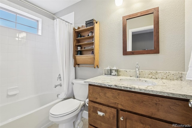 3240 Spruce St, Denver, CO 80238 - bathroom featuring vanity, shower / tub combo with curtain, and a textured wall