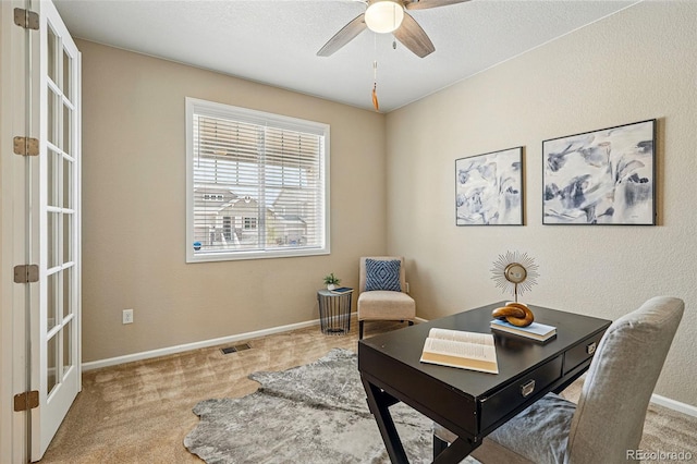 12623 Canoe St, Firestone, CO 80504 - carpeted office space featuring a ceiling fan and french doors