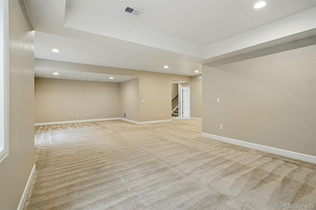 12623 Canoe St, Firestone, CO 80504 - finished basement featuring light carpet, recessed lighting, and stairway