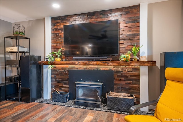 3125 Xenon St, Wheat Ridge, CO 80215 - detailed view of a wood stove, wood finished floors, and recessed lighting