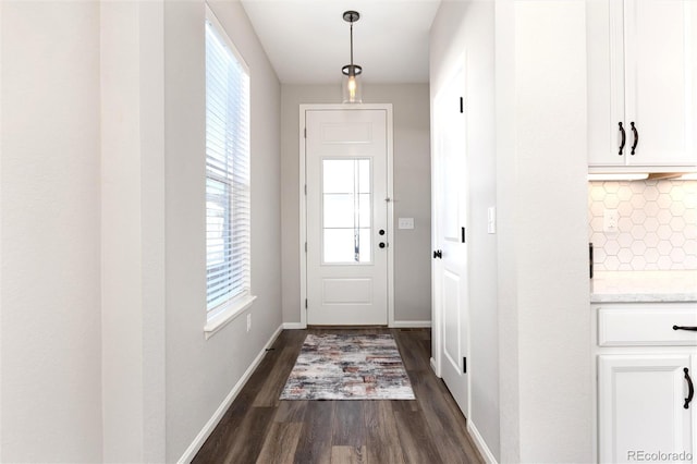 doorway to outside featuring dark wood-type flooring and plenty of natural light