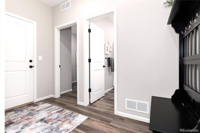 foyer entrance featuring dark hardwood / wood-style floors