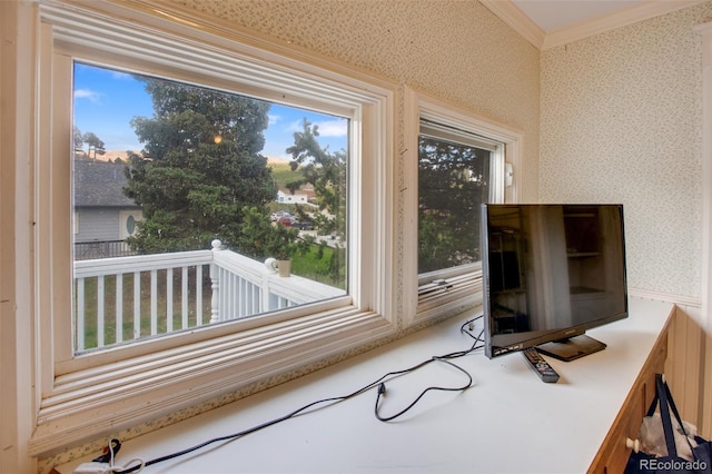 interior space with ornamental molding