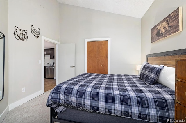 2449 Ryan Gulch Ct Unit 2449, Silverthorne, CO 80498 - bedroom with carpet and high vaulted ceiling