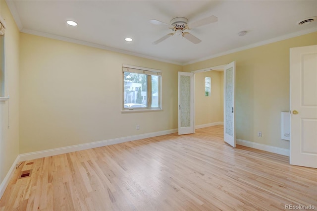 1275 Fairfax St, Denver, CO 80220 - spare room featuring a ceiling fan, crown molding, wood finished floors, and recessed lighting