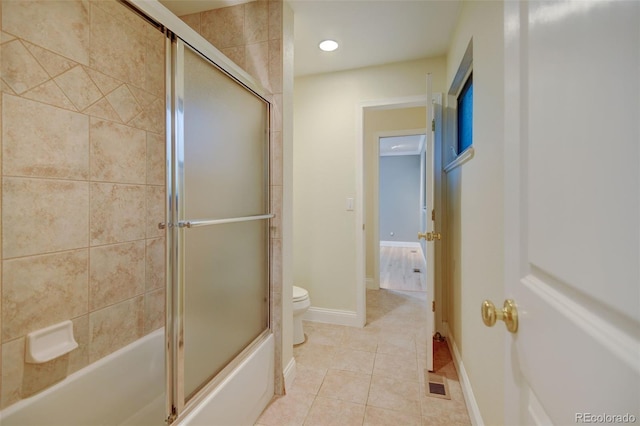 1275 Fairfax St, Denver, CO 80220 - full bathroom featuring tile patterned flooring, shower / bath combination with glass door, and recessed lighting