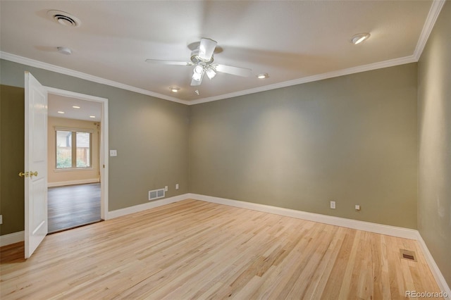 1275 Fairfax St, Denver, CO 80220 - unfurnished room with light wood-style flooring, ceiling fan, a smoke detector, ornamental molding, and recessed lighting