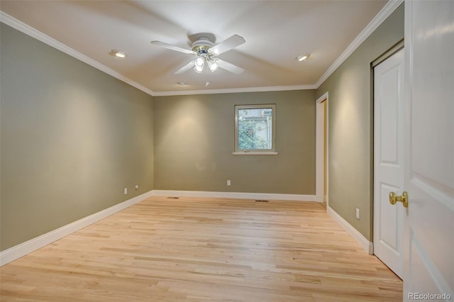 1275 Fairfax St, Denver, CO 80220 - unfurnished room with crown molding, a ceiling fan, light wood-style floors, and recessed lighting