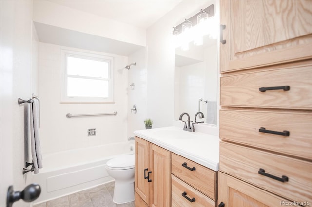 full bathroom featuring toilet, shower / washtub combination, and vanity