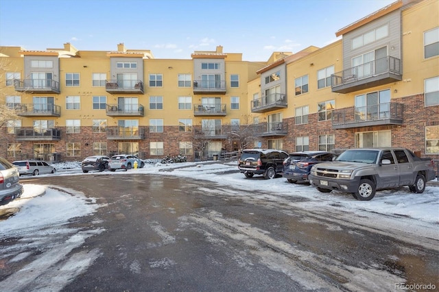 view of snow covered building